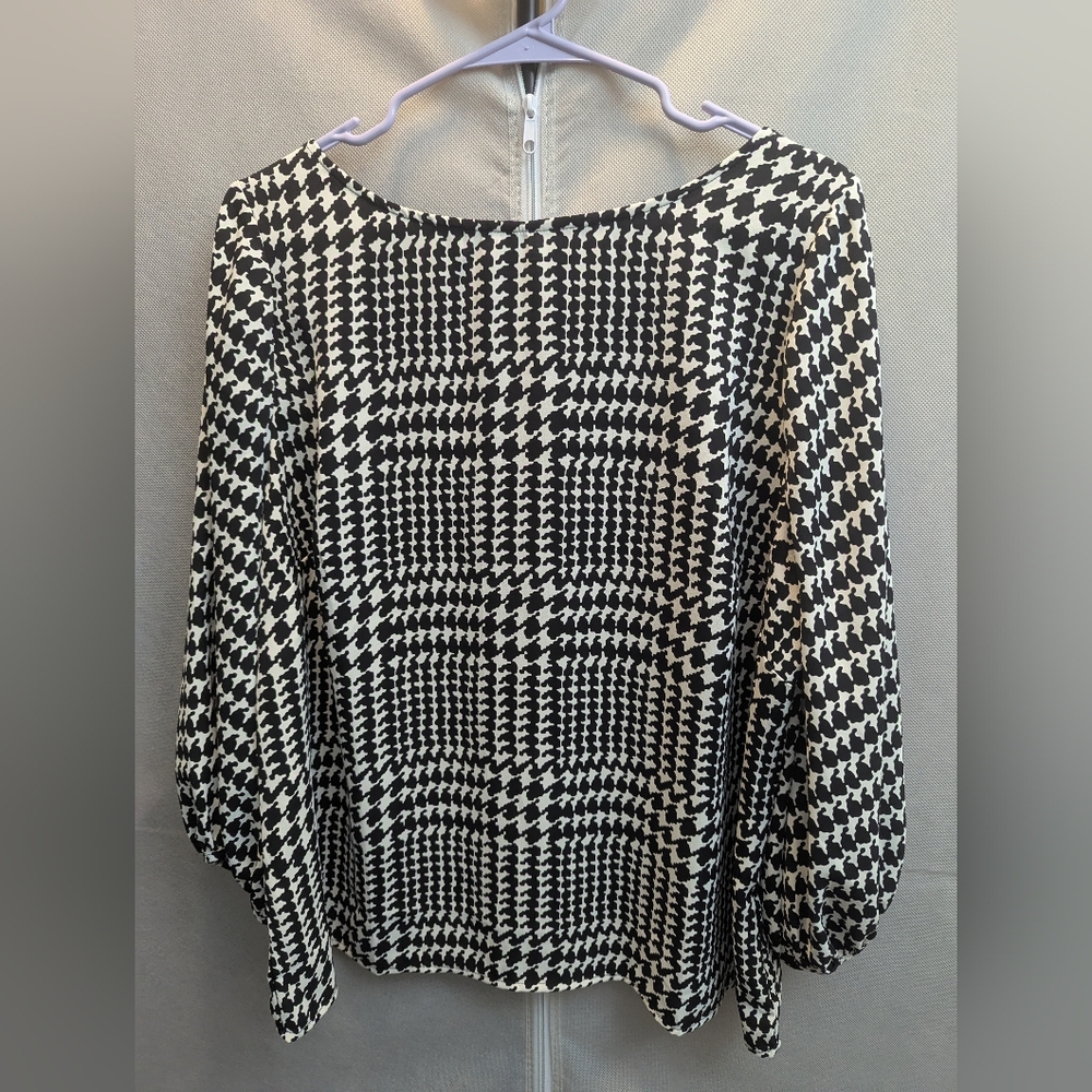 Talbots Black and White Houndstooth Blouse